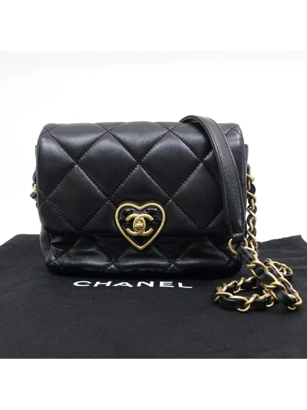 Chanel Heart Lock Chain Shoulder Bag Lambskin BK